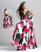 Blush - 9034 Floral Print Accordion Gown