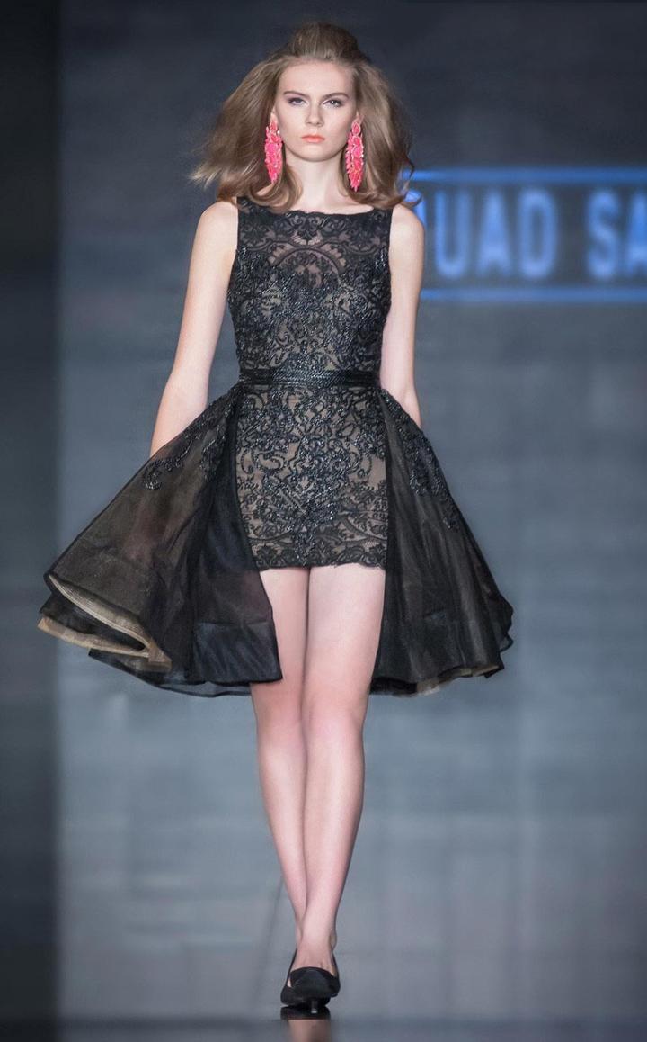 Mnm Couture - 2210 Beaded Sheath Short Dress With A Line Overskirt