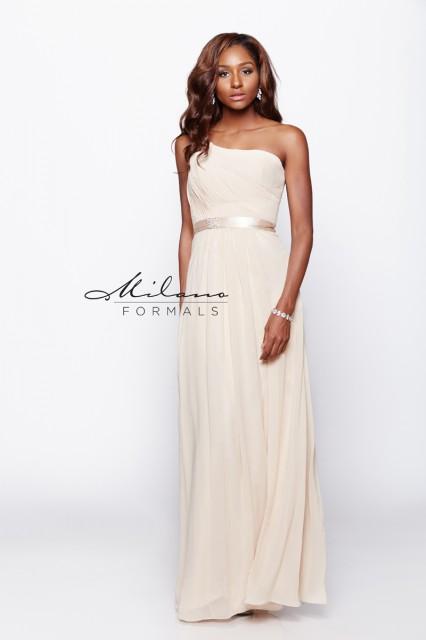 Milano Formals - One Shoulder Shirred Chiffon Goddess Long Dress E1420