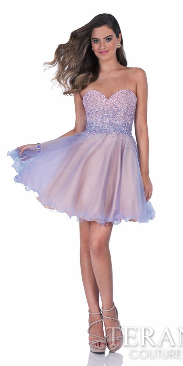 Terani Prom - Elegant Pearl Encrusted Sweetheart Neck Polyester Tea Length Dress 1611p0106a