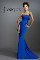 Janique - Strapless Folded Neckline Detail Stretch Crepe Gown With Side Peplum And Sweep Train C1167