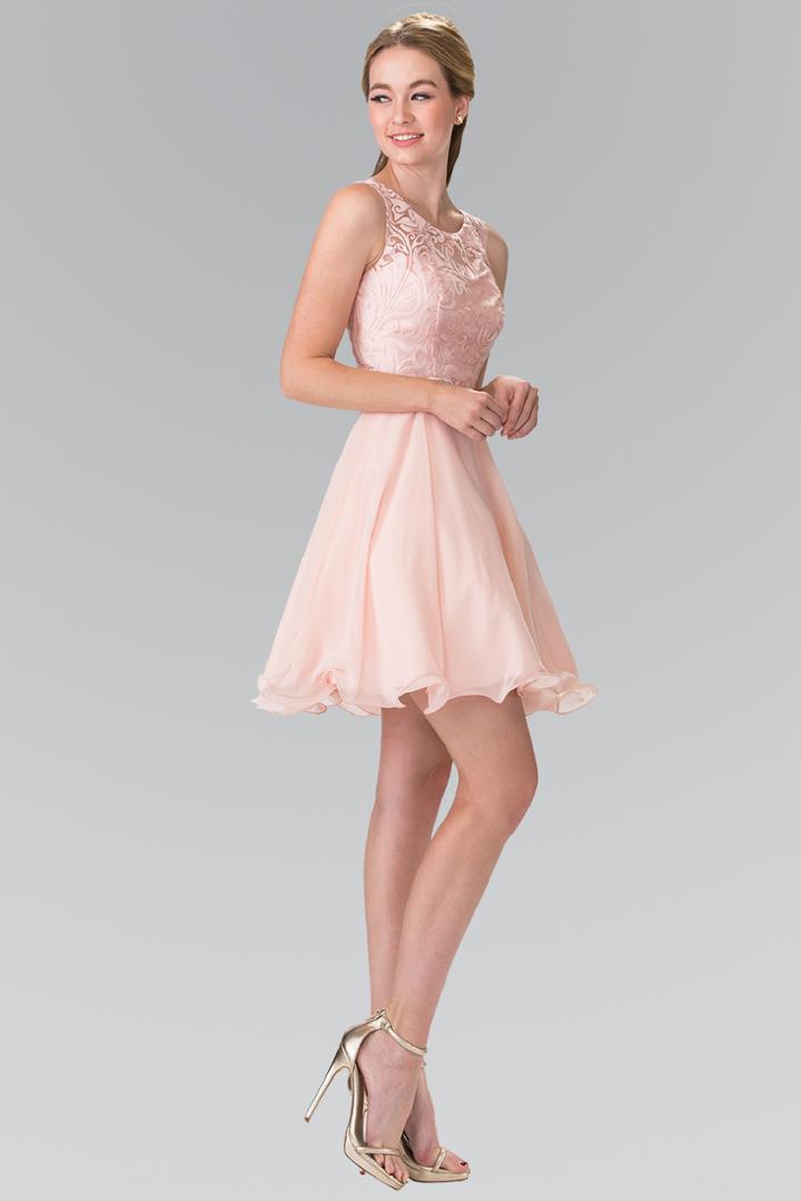 Elizabeth K - Sleeveless Lace Bodice A-line Short Dress Gs2314