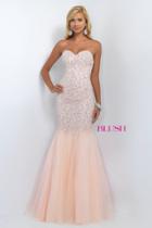Blush - Crystal-encrusted Satin Tulle Trumpet Gown 11045