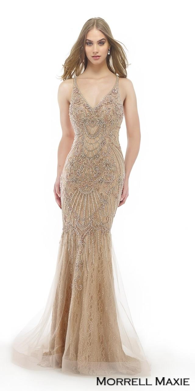 Morrell Maxie - 15764 Beaded V-neck Trumpet Dress