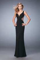 La Femme - 22290 V-neck Sheered Sides Evening Gown