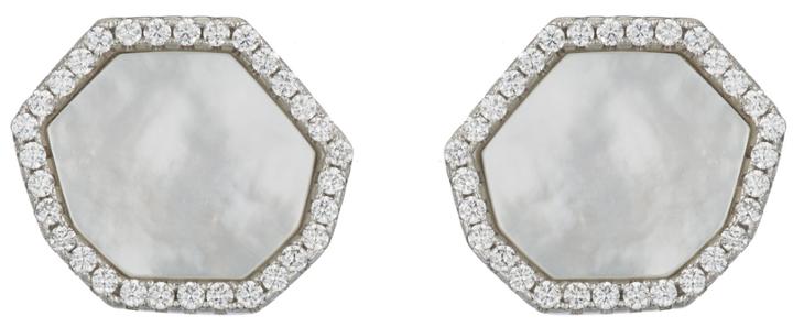 Ashley Schenkein Jewelry - Pave Mother Of Pearl Hexagon Stud Earrrings