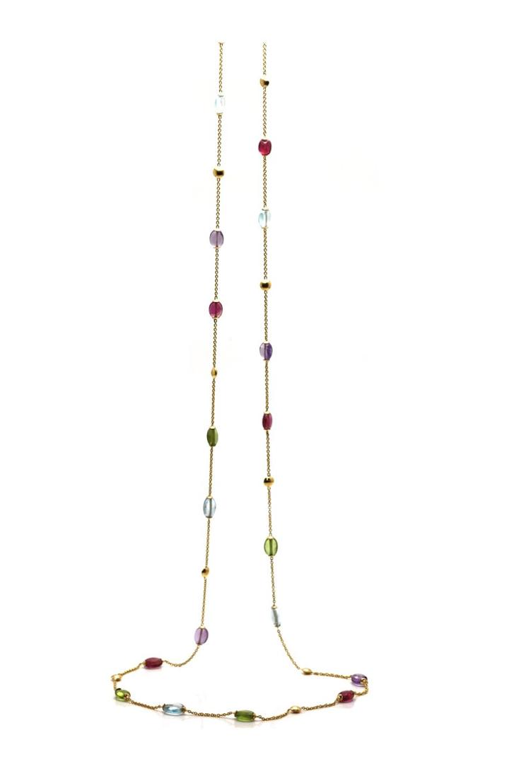 Tresor Collection - Emerald Olive Beads Necklace In 18k Yg
