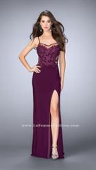 La Femme - Sultry Sleeveless Illusion V-neck Beaded Jersey Dress 23935