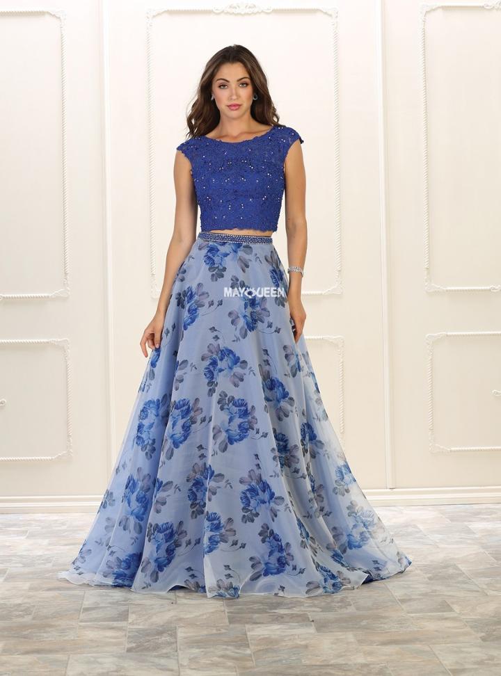 May Queen - Two Piece Beaded Lace Floral Print Gown