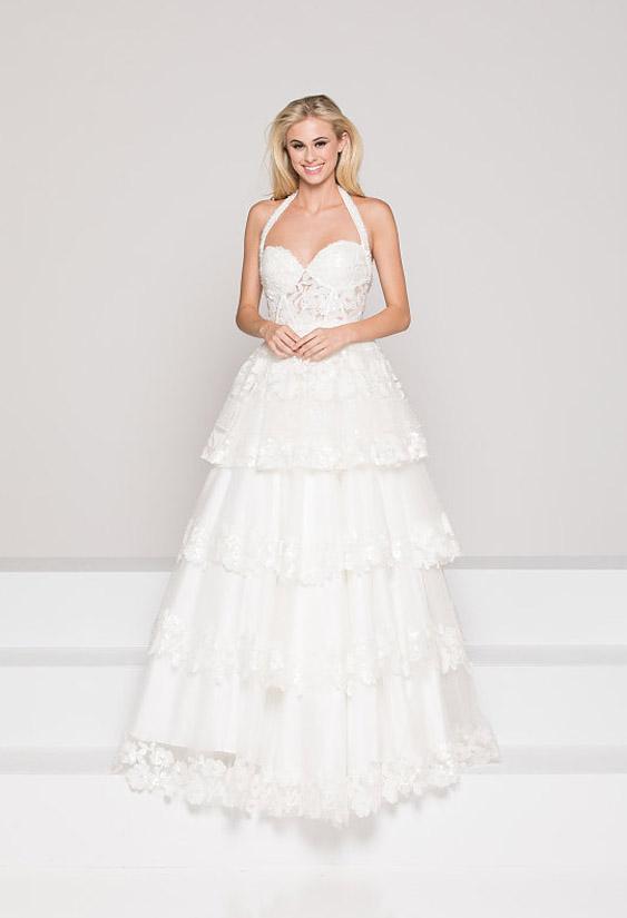 Colors Dress - 1960 Illusion Bodice Tiered Sweetheart Gown