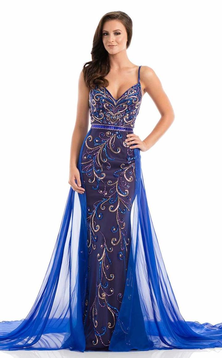 Johnathan Kayne - 7008 Sequined V-neck Chiffon Dress