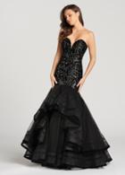 Ellie Wilde - Ew118136 Strapless Ruffled Horsehair Fitted Gown