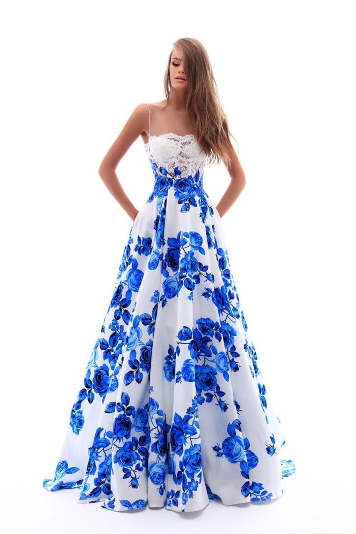 Tarik Ediz - 50231 Lace Illusion Neck Floral Printed Ballgown