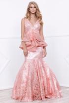 Embellished Sleeveless Trumpet Long Evening Gown With Ruffled Peplum Detail