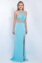 Intrigue - Beaded Illusion Jewel Neckline With Side Slit Gown 178