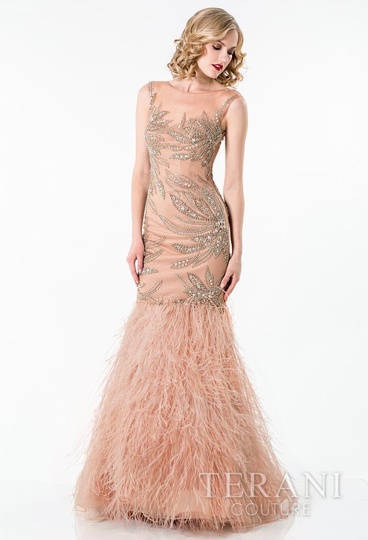Terani Evening - Dazzling Rhinestone Embellished Illusion Neck Trumpet Gown 1521gl0772a