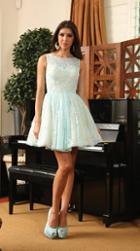 May Queen - Mq-1150 Lace Illusion Jewel A-line Dress