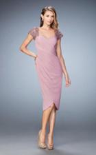La Femme - 21648 Embellished Cap Sleeve Ruched Jersey Dress