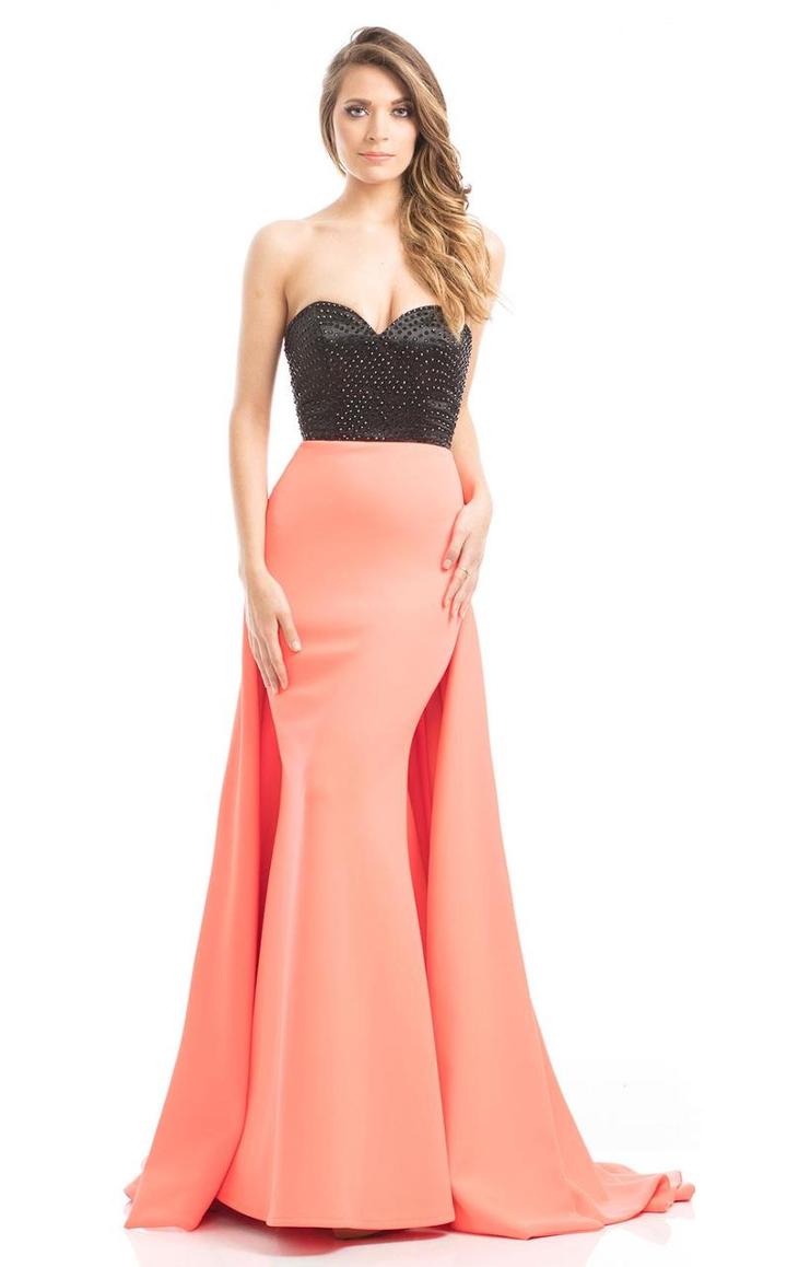 Johnathan Kayne - 7038 Studded Strapless Contrasting Drape Gown
