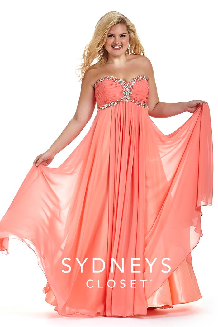 Sydney's Closet - Sc7147 Plus Size Dress In Coral