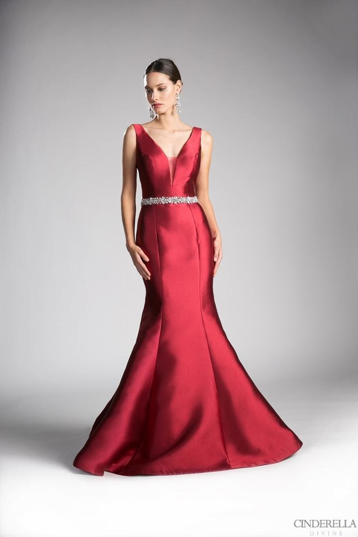 Cinderella Divine - Chic Plunging V-neck Ruffled Mermaid Dress