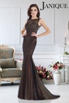 Janique - Sleeveless Lace Open Back Long Fitted Evening Gown W1365