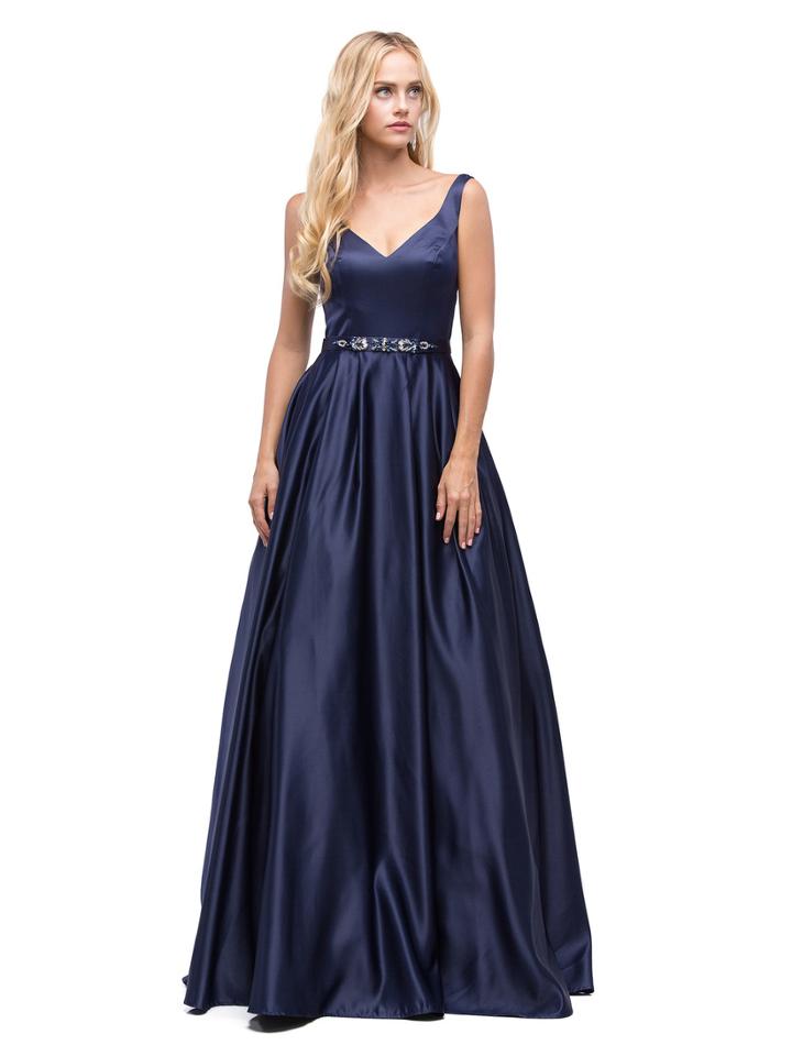 V-neck Embellished Waistband A-line Dress