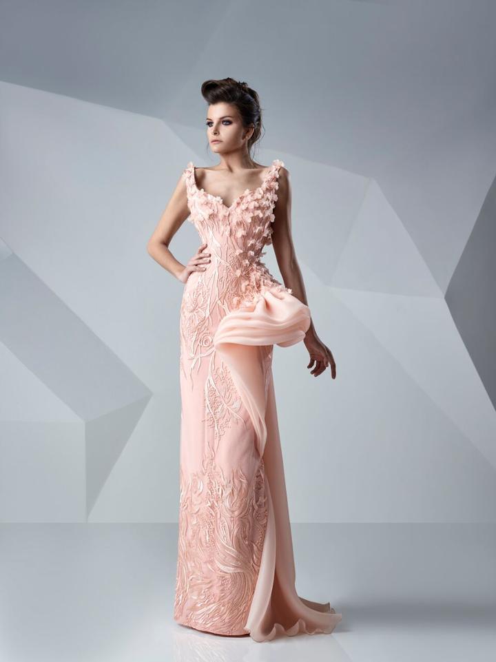Mnm Couture - Embroidered Petals Sheath Gown G0654