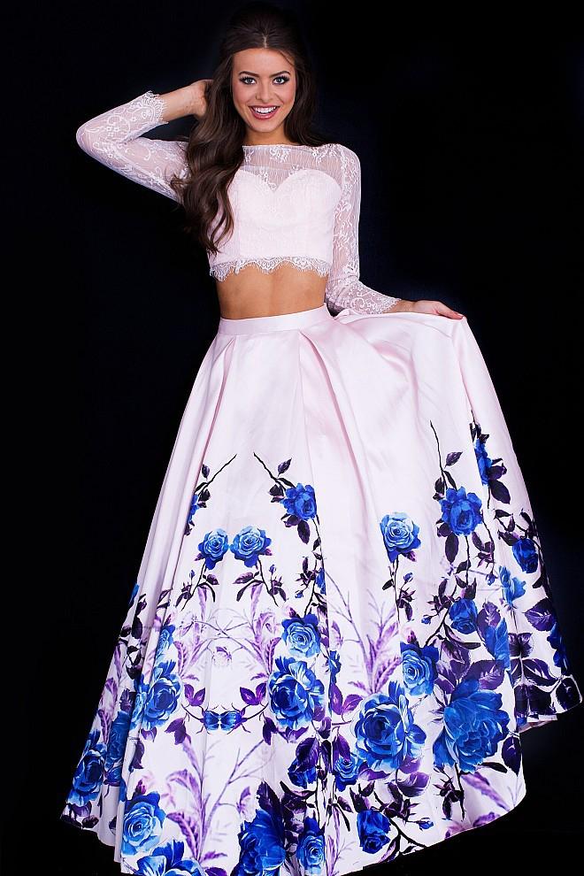 Jovani - Jvn50010 Two-piece Long Sleeve Floral Ballgown