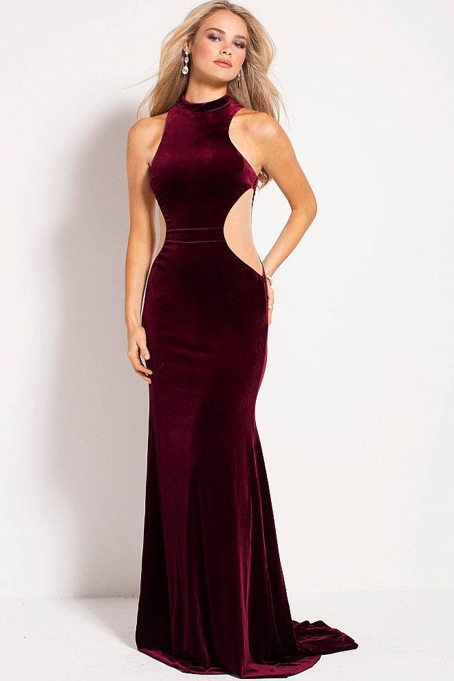 Jovani - 55005 High Neck Velvet Sheath Dress