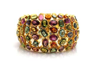 Tresor Collection - Multi Color Tourmaline And Diamond Bracelet In 18kt Yellow Gold