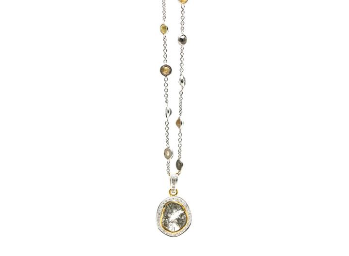Tresor Collection - Diamond Slice With Pave Diamond Frame Pendant In 18k Yellow Gold