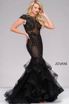 Jovani - Cap Sleeve Tiered Mermaid Dress 26947