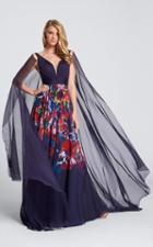 Ellie Wilde - Ew21756 Deep V-neck Floral Chiffon Long Dress