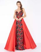 Mac Duggal - 2037r Floral Embroidered Sweetheart Dress With Overskirt