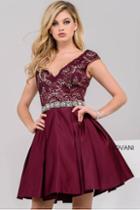 Jovani - Gorgeous Lace Ornate V-neck A-line Cocktail Dress 47660
