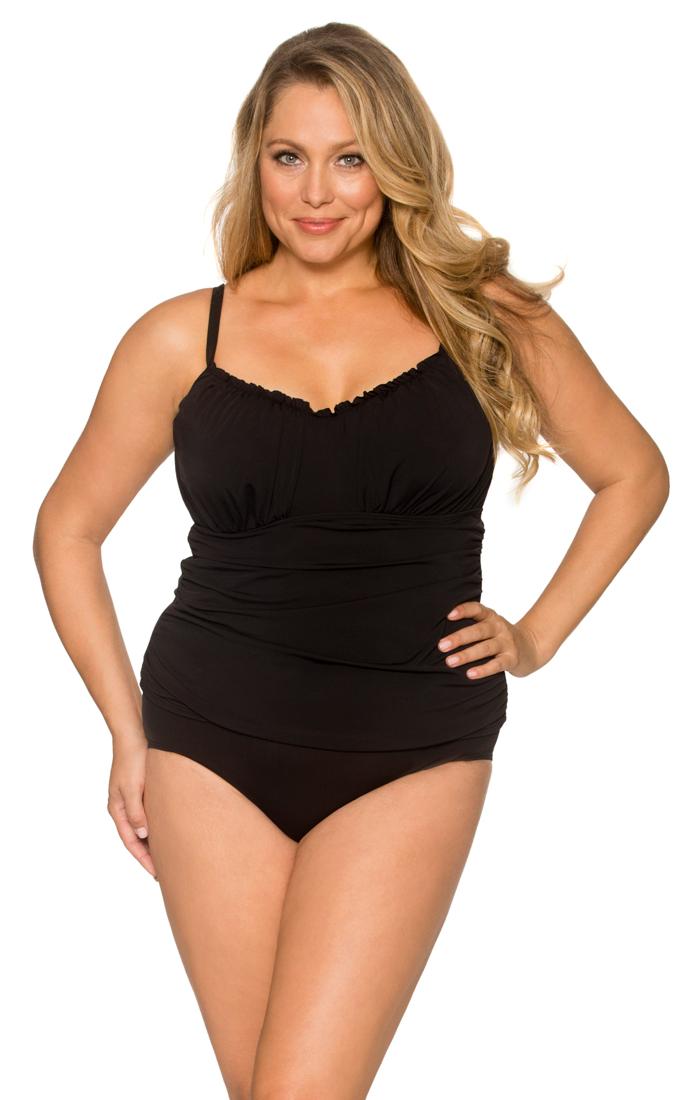Curve Swimwear Black 398e/f Sweetheart Shirred Tankini W/ U/w/foam Top