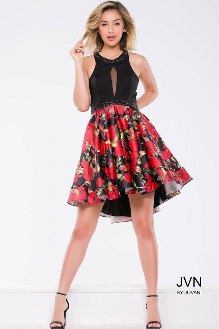 Jovani - Halter Cocktail Dress With Floral Skirt Jvn41523