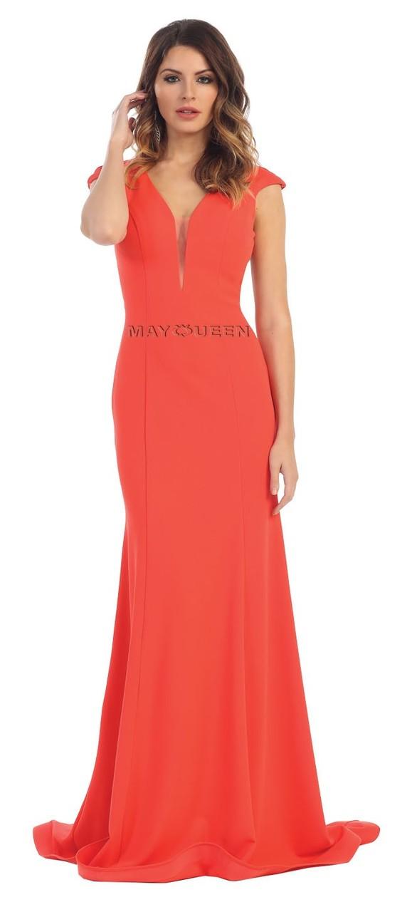 May Queen - Cap Sleeve Deep Cutout Back Sheath Gown