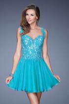 La Femme - 20672 Floral Applique A-line Dress