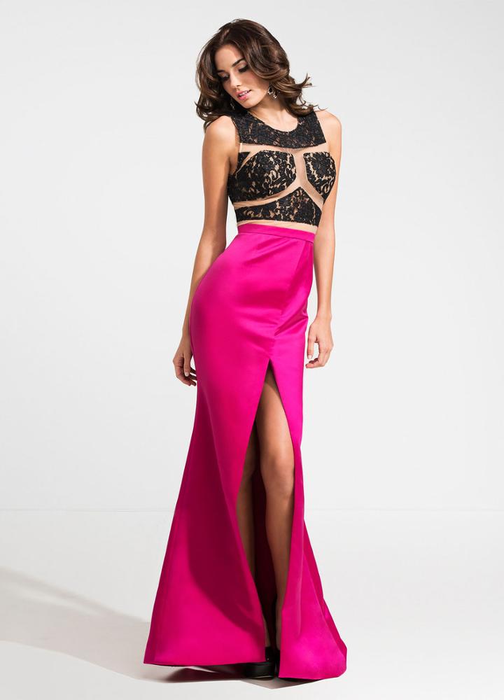 Ashley Lauren - 1124 Illusion Lace And Satin Evening Dress