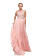 Jeweled High Illusion Long Chiffon A-line Prom Gown