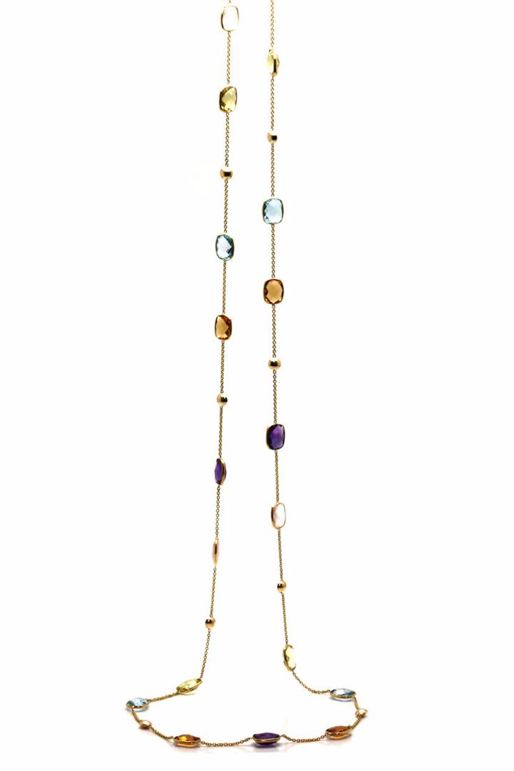 Tresor Collection - Multicolor Stones Long Necklace In 18k Yellow Gold F5155mt