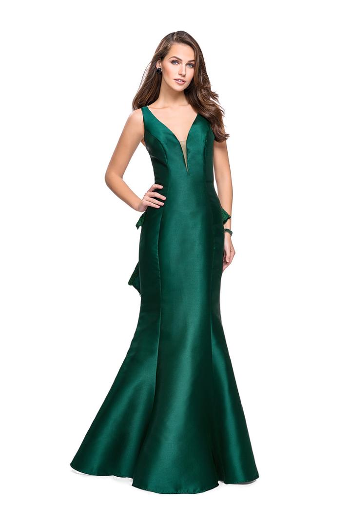 La Femme Gigi - 26217 Sheer Lace Back Plunging Neck Mermaid Dress