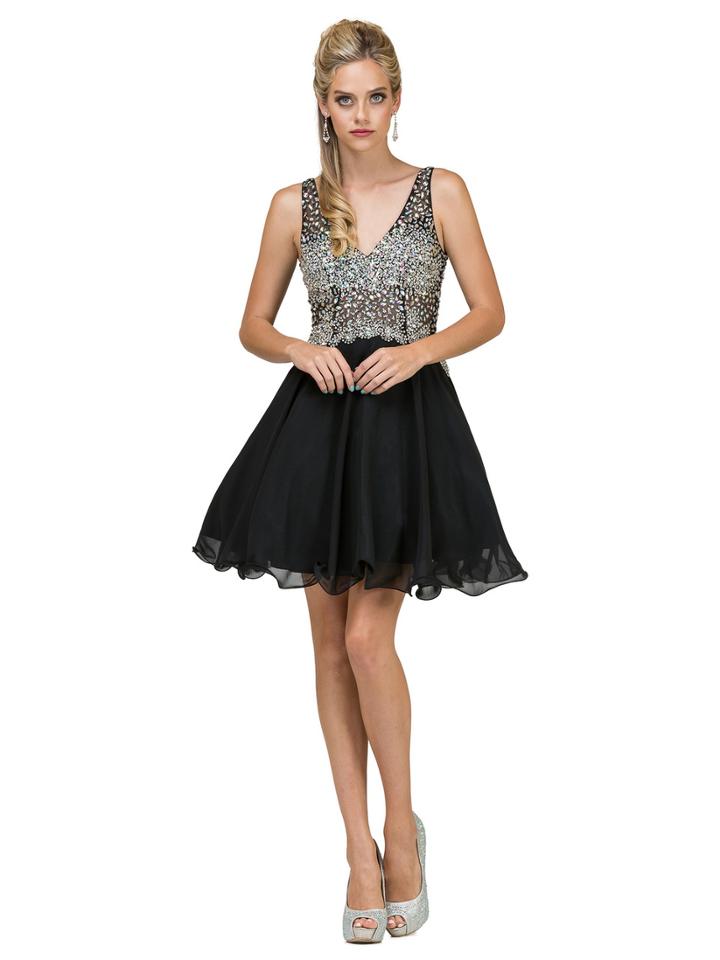 Dancing Queen - 2113 Beaded V-neck A-line Dress