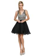 Dancing Queen - 2113 Beaded V-neck A-line Dress