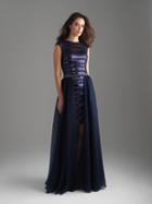 Madison James - 18-809m Sequined Bateau Dress With Overskirt
