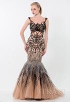 Terani Evening - Baroque Illusion Mermaid Gown With Feather Fringes 1521gl0767a