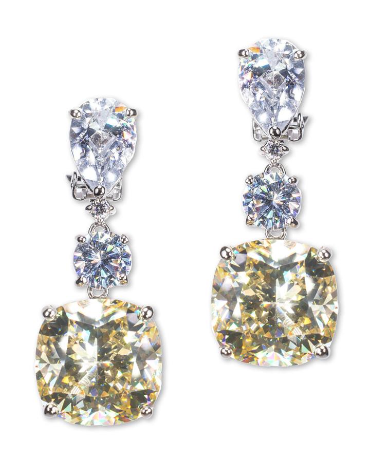 Cz By Kenneth Jay Lane - Canary Yellow Pear And Cushion Drop Clip Earring
