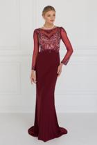 Elizabeth K - Gl1506 Sheer Long Sleeves Sequined Evening Dress
